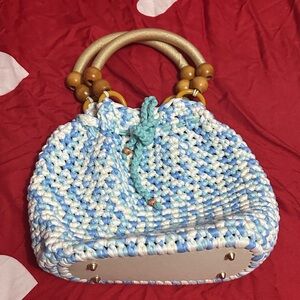 Blue and White Woven Handbag